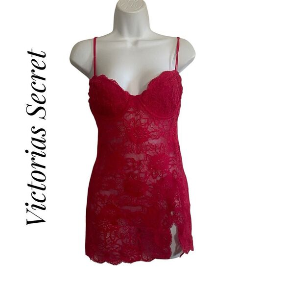 Victorias Secret 36C Slip Dress Lingerie Nighty Gown Red - Picture 1 of 7